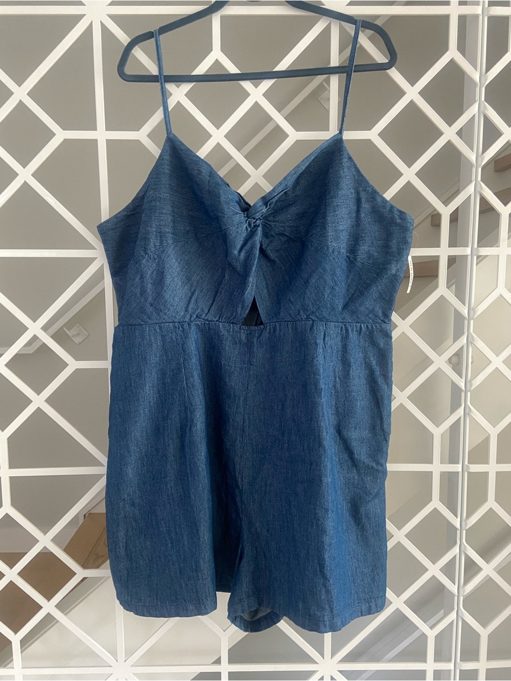 NWT XXL Tall Chambray Romper Twist Front Fit Flare Cotton NWT - Picture 2 of 10